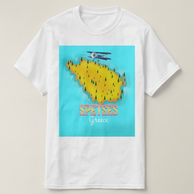 Spetses grekiska ö karta resaffisch t shirt (Design framsida)