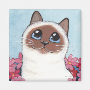 Spetsig Birman katt & blommor - kattkonstmagnet Magnet