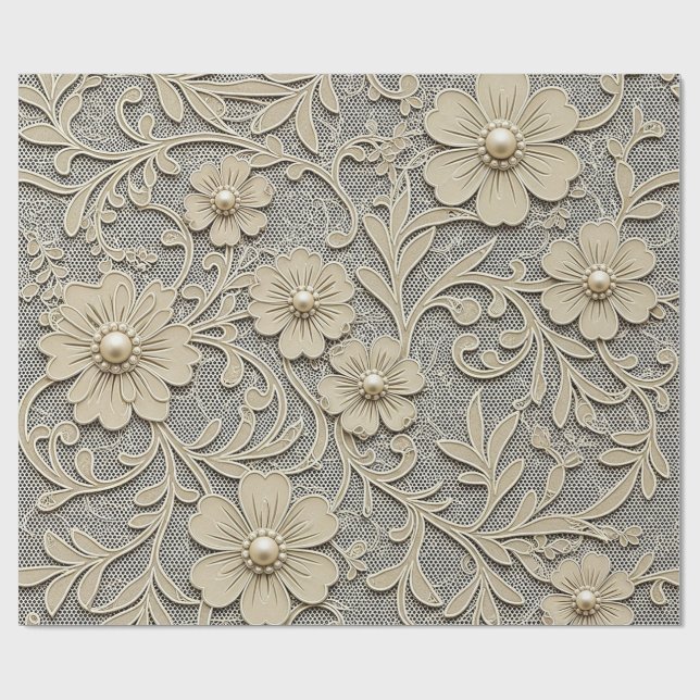 Spetsig blommig look med pärlcentra presentpapper (Platt)