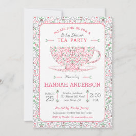 Spetsig Tea-Barnkalas Rosa Tekalk Invitation Inbjudningar