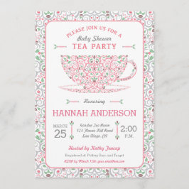 Spetsig Tea-Barnkalas Rosa Tekalk Invitation Inbjudningar