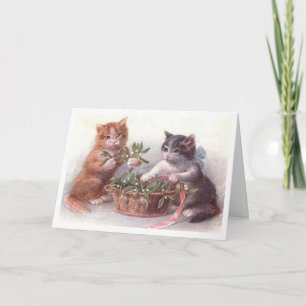 Spetsigt Kittens Vintage bild-julkort Helgkort