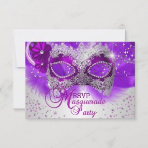 Spetsmask Purpur Silvers Masquerad RSVP OSA Kort