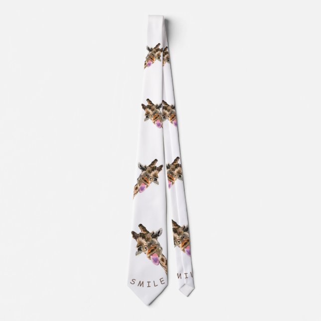 Spettig Giraffe Funny Neck Tie - Smile - Din text Slips (Framsida)