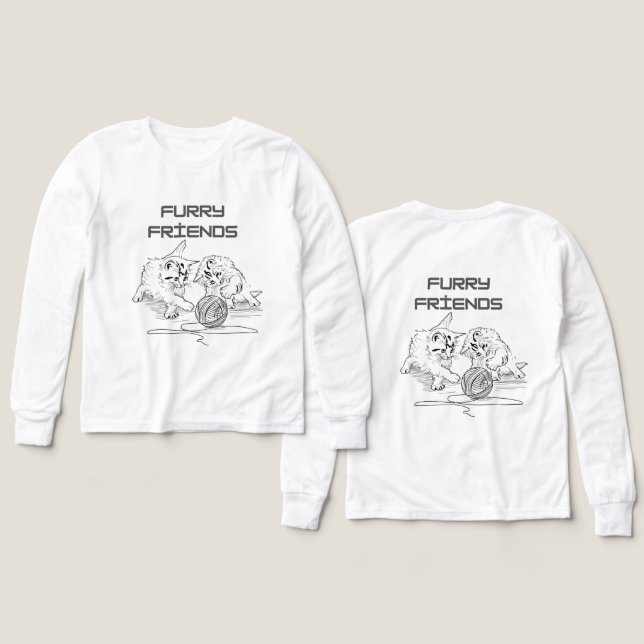 Spettråd - två kittens vid uppspelning t shirt (Design framsida och baksida)