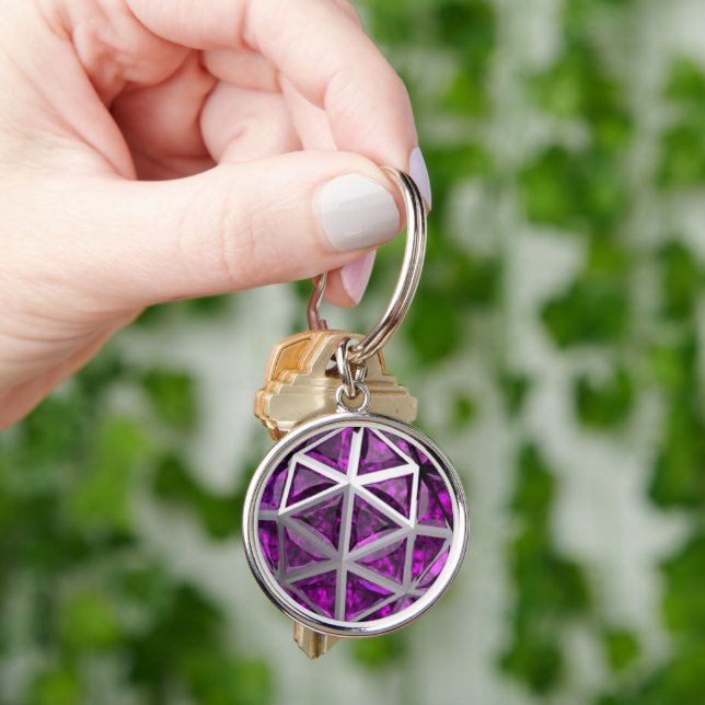 Sphere Amethyst Gemstone Lila Keychain Rund Silverfärgad Nyckelring (Hand)