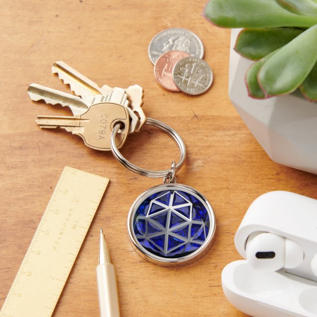 Sphere Blue Sapphire Gemstone Keychain Rund Silverfärgad Nyckelring (Skrivbord)