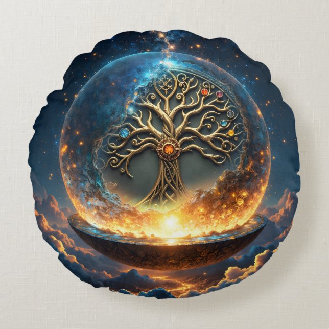 Sphere of Life – The Golden World Tree.  Rund Kudde (Framsidan)