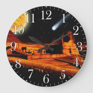 Sphinx & Måne över egyptiska Giza Pyramid Art Cloc Stor Klocka