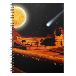Sphinx & Måne över egyptiska Giza Pyramids Art Gif Anteckningsbok Med Spiral