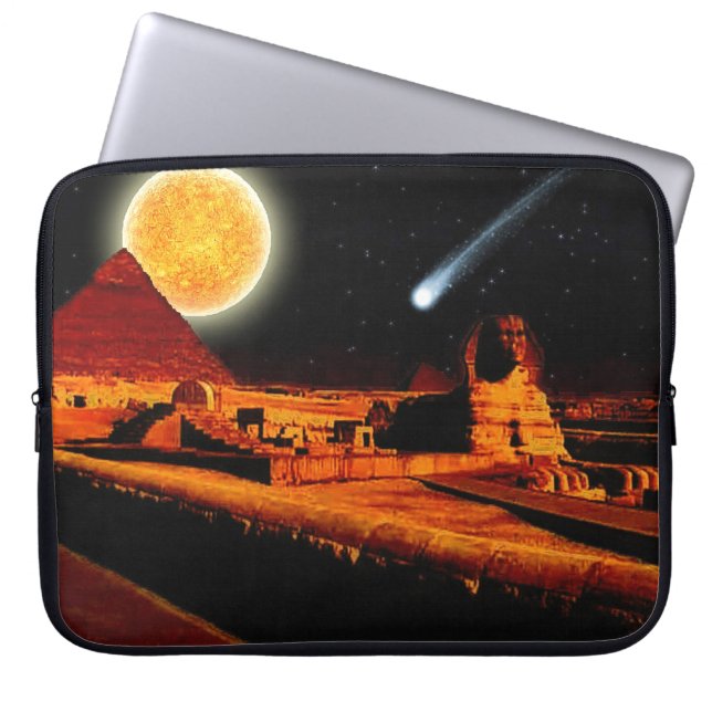 Sphinx & Måne över egyptiska Giza Pyramids Art Gif Laptop Sleeve (Framsidan)