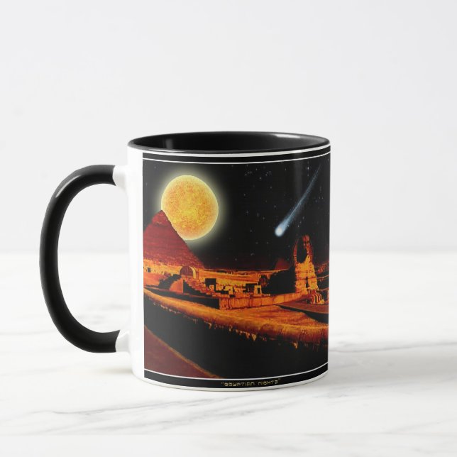 Sphinx & Måne över egyptiska Giza Pyramids Art Gif Mugg (Vänster)
