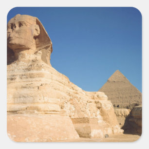 Sphinxen och pyramiden av Khafre, Giza Fyrkantigt Klistermärke