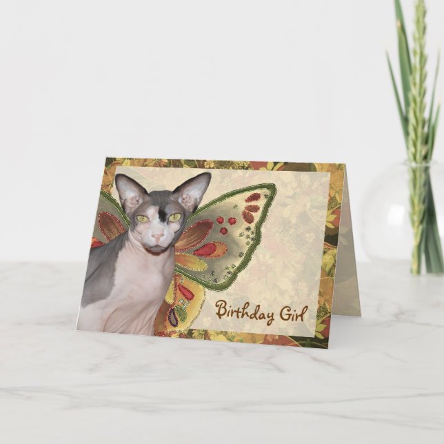 Sphynx Birthday Girl Cat Fairy Kort (Framsida)