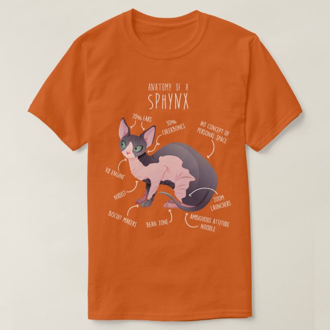 Sphynx Cat Anatomy 2 T Shirt (Design framsida)