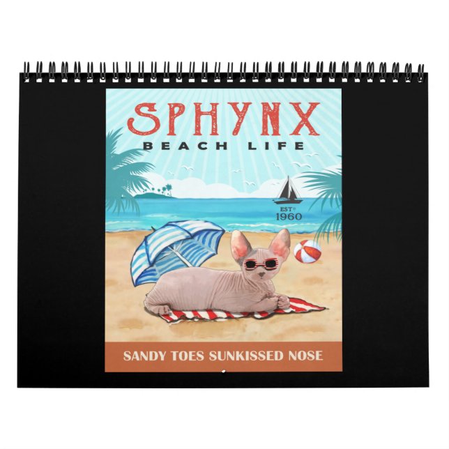 Sphynx Cat Beach Life Sandy Toes Sunkissed Nose Kalender (Omslag)