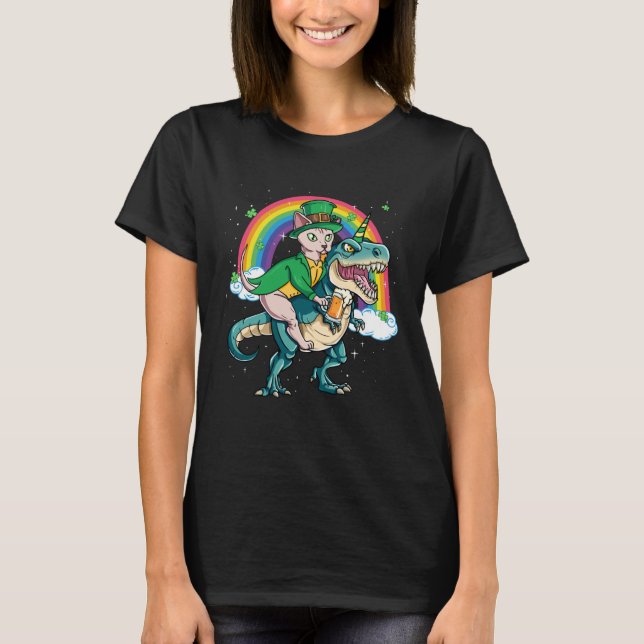 Sphynx Cat Beer Dino Rex Horn Rainbow T Shirt (Framsida)