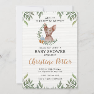 Sphynx Cat Boy Boho Greenery Baby Shower Inbjudningar