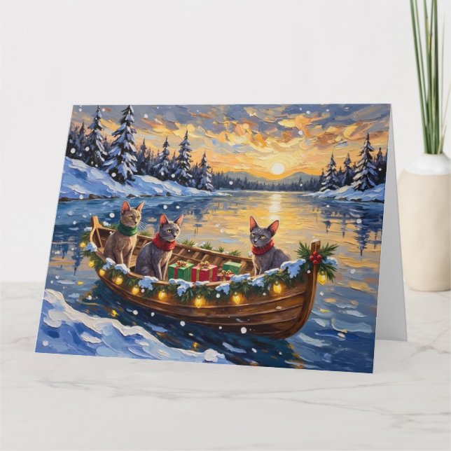 Sphynx Cat Christmas Boat Holiday Kort (Framsida)