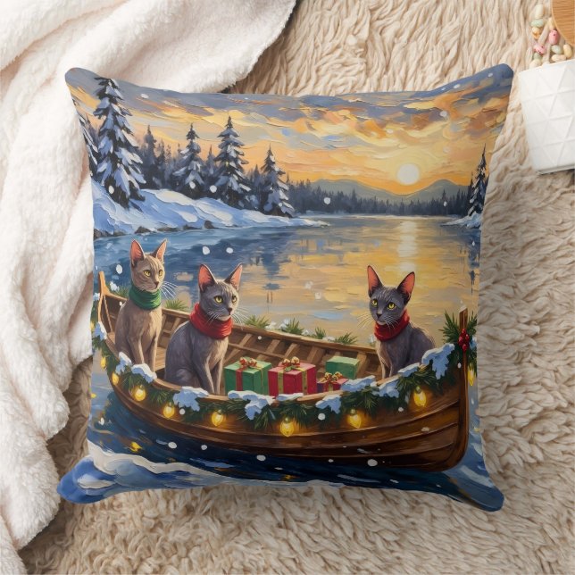 Sphynx Cat Christmas Boat Holiday Kudde (Filt)