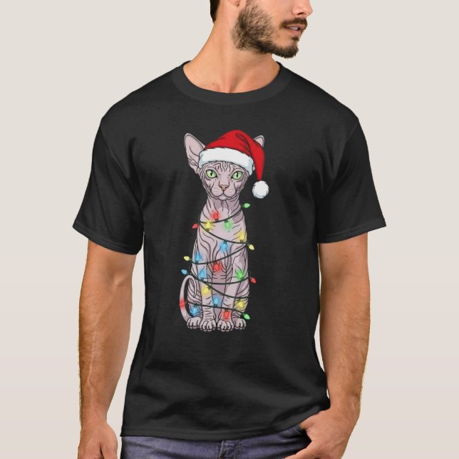 Sphynx Cat Christmas Santa Lover T Shirt (Framsida)
