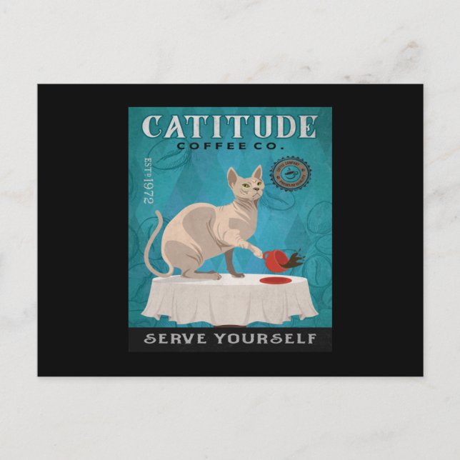Sphynx Cat Coffee Funny Catitude  Yourself Vykort (Framsida)