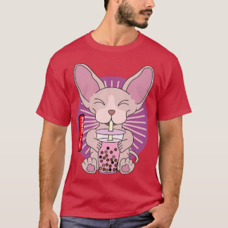 Sphynx Cat Drinking Bubble Boba Tea Kawaii T Shirt
