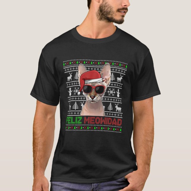 Sphynx Cat Feliz Meowidad Funny jul T Shirt (Framsida)