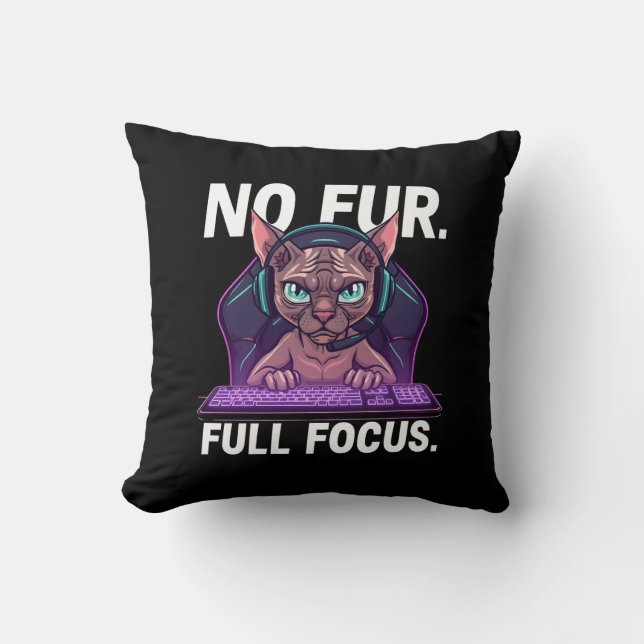 Sphynx Cat Gamer Full Focus Neon Art Kudde (Framsida)