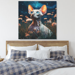 Sphynx Cat Gazing Sky – Vibrant Floral Art Canvastryck