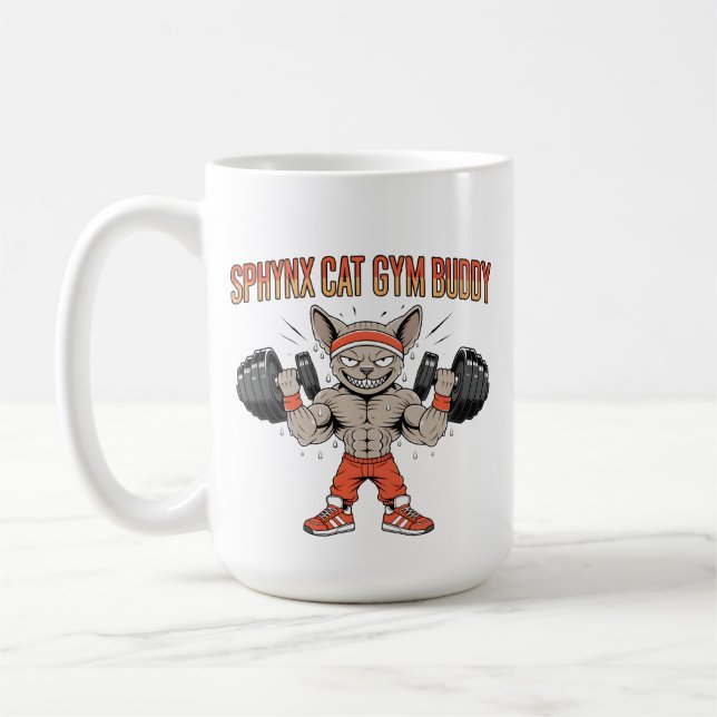 Sphynx Cat Gym Buddy Cartoon Fitness Art Kaffemugg (Vänster)
