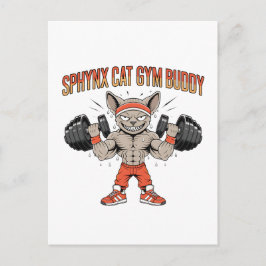 Sphynx Cat Gym Buddy Cartoon Fitness Art Vykort