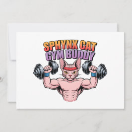 Sphynx Cat Gym Buddy Muscular Cartoon Julkort
