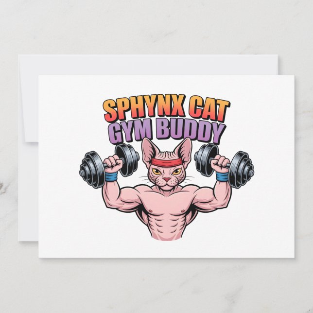 Sphynx Cat Gym Buddy Muscular Cartoon Julkort (Framsida)