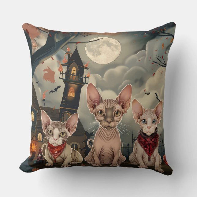 Sphynx Cat Halloween Spooky Kudde (Framsida)