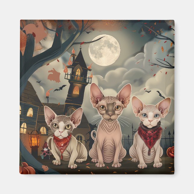 Sphynx Cat Halloween Spooky Magnet (Framsidan)