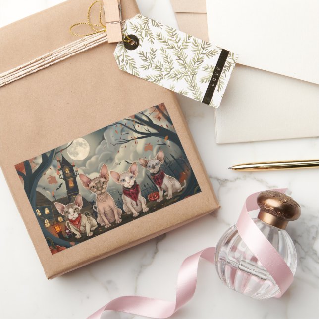 Sphynx Cat Halloween Spooky Rektangulärt Klistermärke (Gifting)