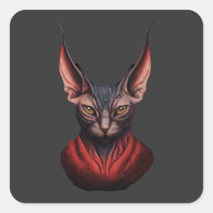 Sphynx Cat-halv katt, halv Djävulen, mastersthynx Fyrkantigt Klistermärke