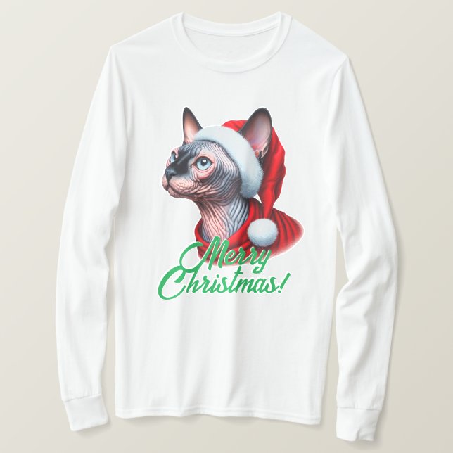 Sphynx Cat i jultomten T Shirt (Design framsida)