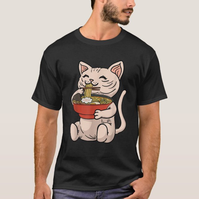Sphynx Cat Japansk Ramen Noodles Kawaii Anime Man T Shirt (Framsida)