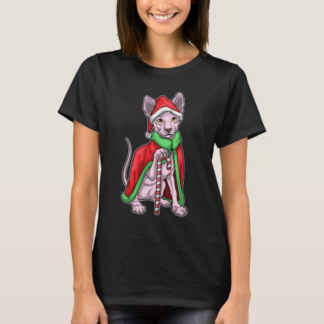 Sphynx Cat jul Candy cane T Shirt (Framsida)