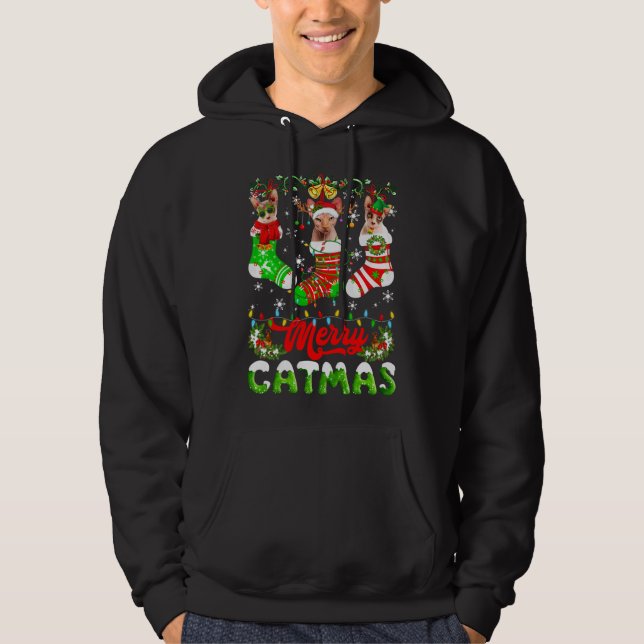 Sphynx Cat jul Santa Hat Scarf Helgdag Cute Hoodie (Framsida)