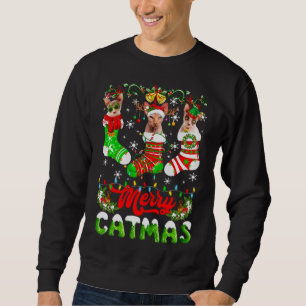 Sphynx Cat jul Santa Hat Scarf Helgdag Cute Lång Ärmad Tröja