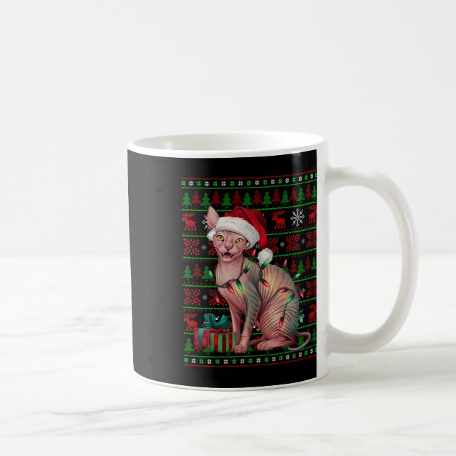 Sphynx Cat Julafton Ljus Ugly Santa Hat Sphynx Cat Kaffemugg (Höger)