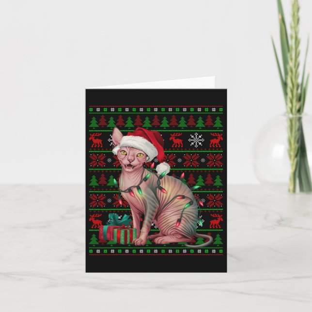 Sphynx Cat Julafton Ljus Ugly Santa Hat Sphynx Cat Kort (Framsida)