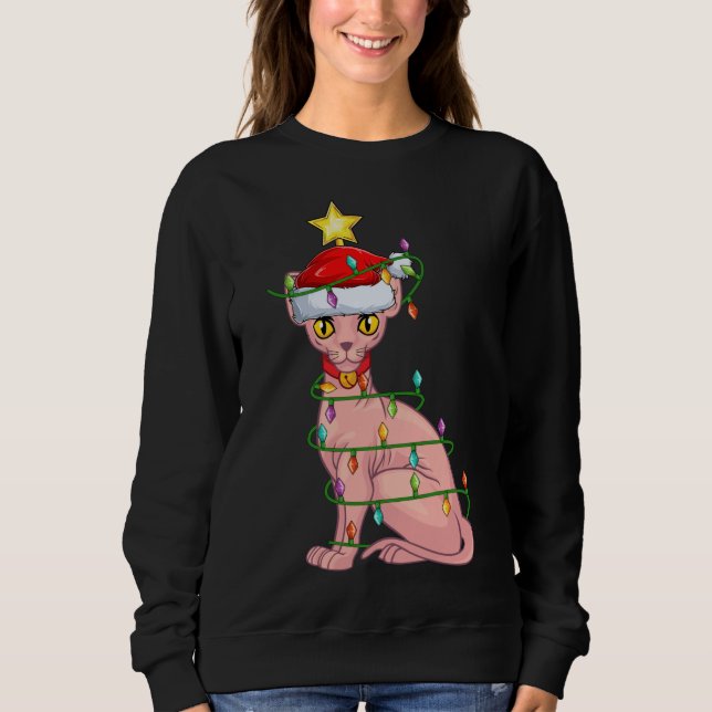 Sphynx Cat Lighting Julafton Träd Matching Sphynx  T Shirt (Framsida)