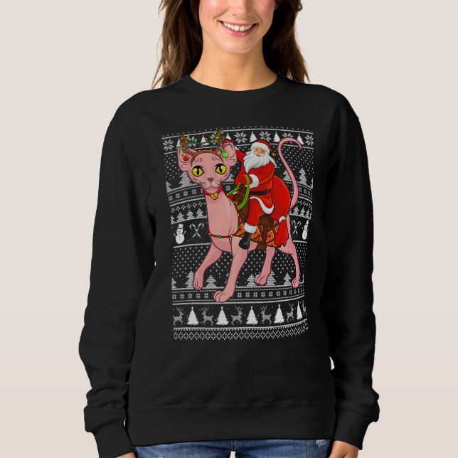 Sphynx Cat Lover Santa Riding Sphynx Cat Ugly Chri T Shirt (Framsida)