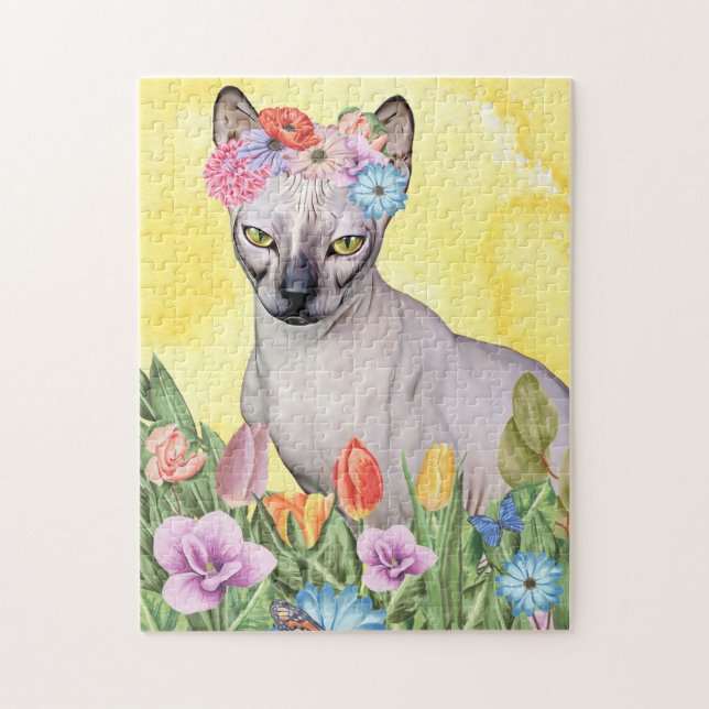 Sphynx cat med Flowers Vår Pussel (Vertikal)