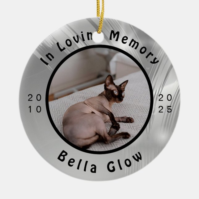 Sphynx Cat Memorial Silver Remembrance Art Julgransprydnad Keramik (Framsidan)