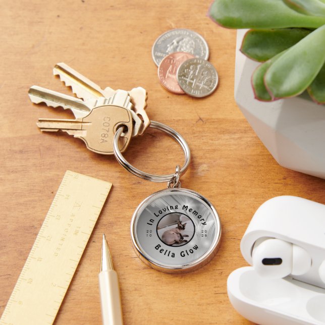 Sphynx Cat Memorial Silver Remembrance Art Rund Silverfärgad Nyckelring (Skrivbord)